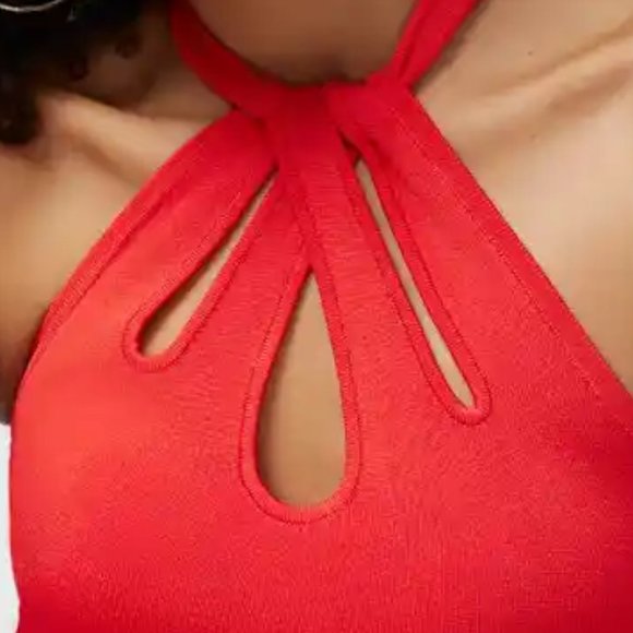 WHBM $79 Cutout Halter Top Blaze Scarlet Red Tank L - Picture 5 of 6
